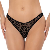Mesh sheer transparent intimates panty thong velvet flocking animal-print leopard leopard-print lingerie pet-play jungle cat kitty wild sexy female feminine femme women black