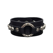 Leather vegan bracelet wristband wrist-band wrist band arm-gear studded nail-head flat-head O-ring dual-layer double-layer snap-button snap-bracelet fetish punk rocker goth fashion accessories black