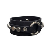 Leather vegan bracelet wristband wrist-band wrist band arm-gear studded nail-head flat-head O-ring dual-layer double-layer snap-button snap-bracelet fetish punk rocker goth fashion accessories black