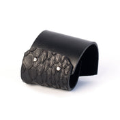 Premium leather polished embossed wrist cuff bracelet geometric square shapes asymmetrical edgy arm-gear fashion alt-fashion accessories black