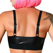 Polyester elastane wetlook intimates lingerie bra bralette adjustable velvet embroidered embroidery embellished delicate curvy shiny sexy unisex female femme feminine women trans transgender trans-gender black