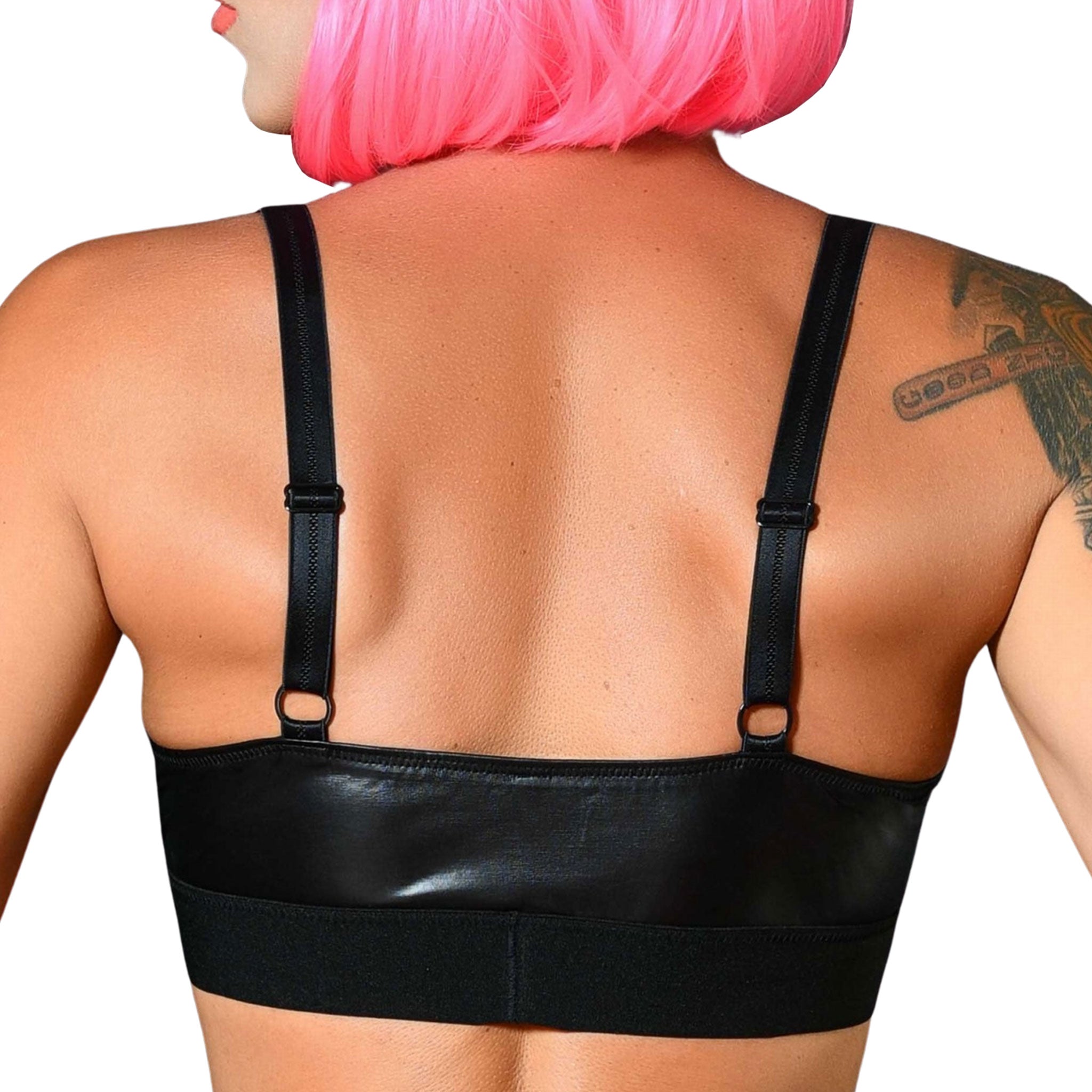 Polyester elastane wetlook intimates lingerie bra bralette adjustable velvet embroidered embroidery embellished delicate curvy shiny sexy unisex female femme feminine women trans transgender trans-gender black