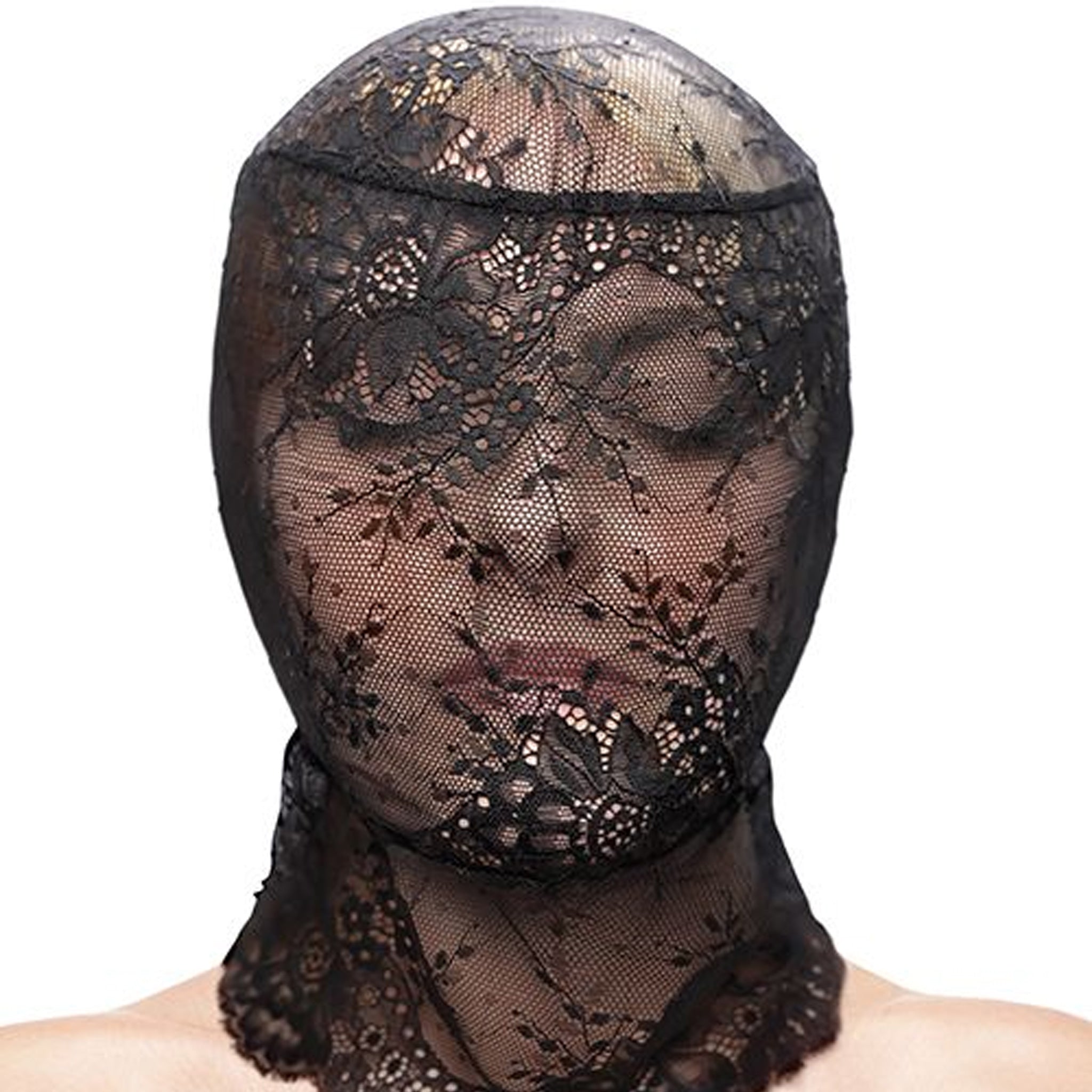 Full Face Sexy Lace Hood- Black O/S