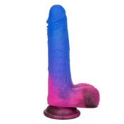 Silicone dong dildo vibrator vibrating vibration pulsing pulsation soft realistic lifelike life-like flexible suction cup suction-cup harness compatible adult-toys multicolor multi-color ombre blend gradient pink blue glitter sparkling
