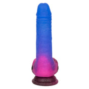 Silicone dong dildo vibrator vibrating vibration pulsing pulsation soft realistic lifelike life-like flexible suction cup suction-cup harness compatible adult-toys multicolor multi-color ombre blend gradient pink blue glitter sparkling