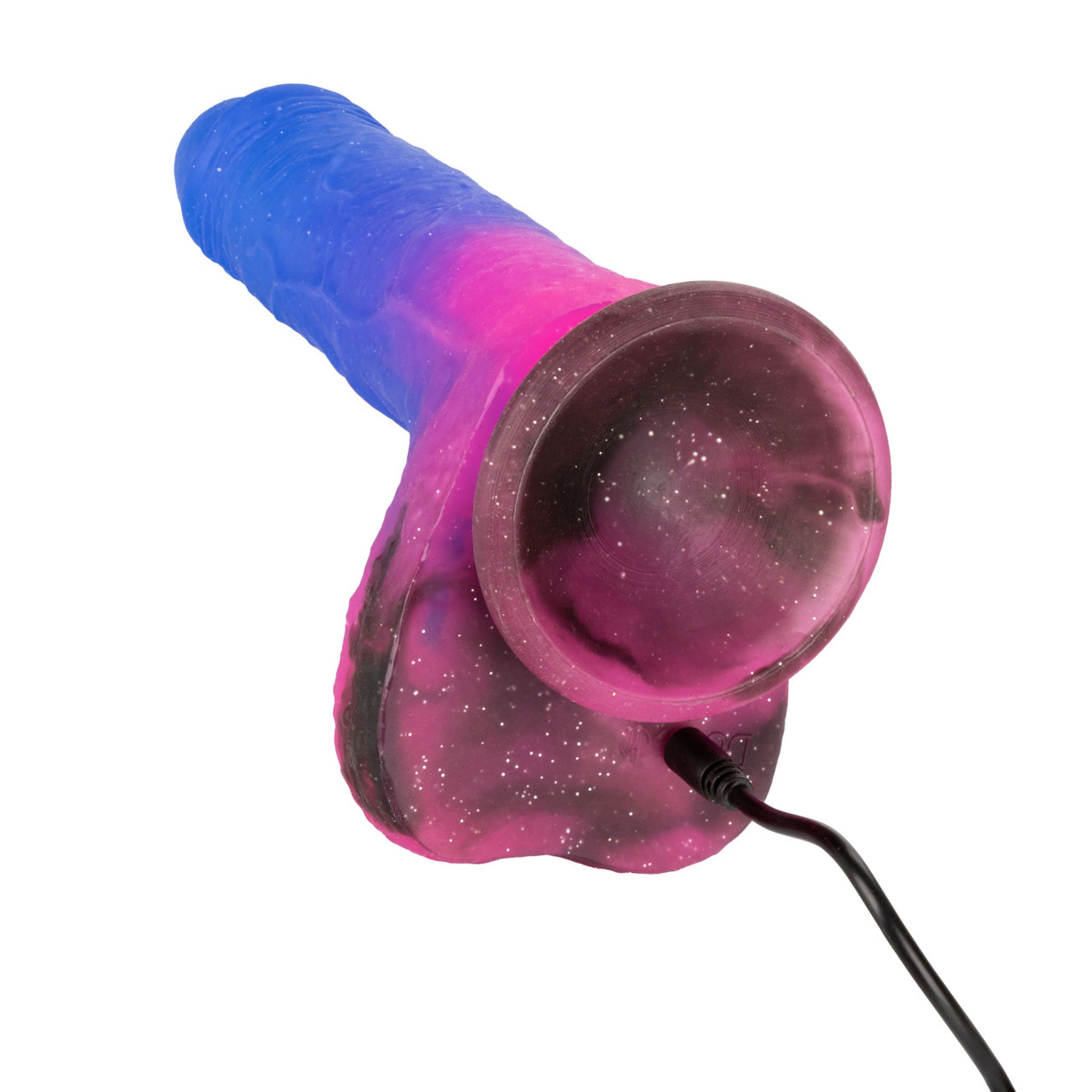 Silicone dong dildo vibrator vibrating vibration pulsing pulsation soft realistic lifelike life-like flexible suction cup suction-cup harness compatible adult-toys multicolor multi-color ombre blend gradient pink blue glitter sparkling
