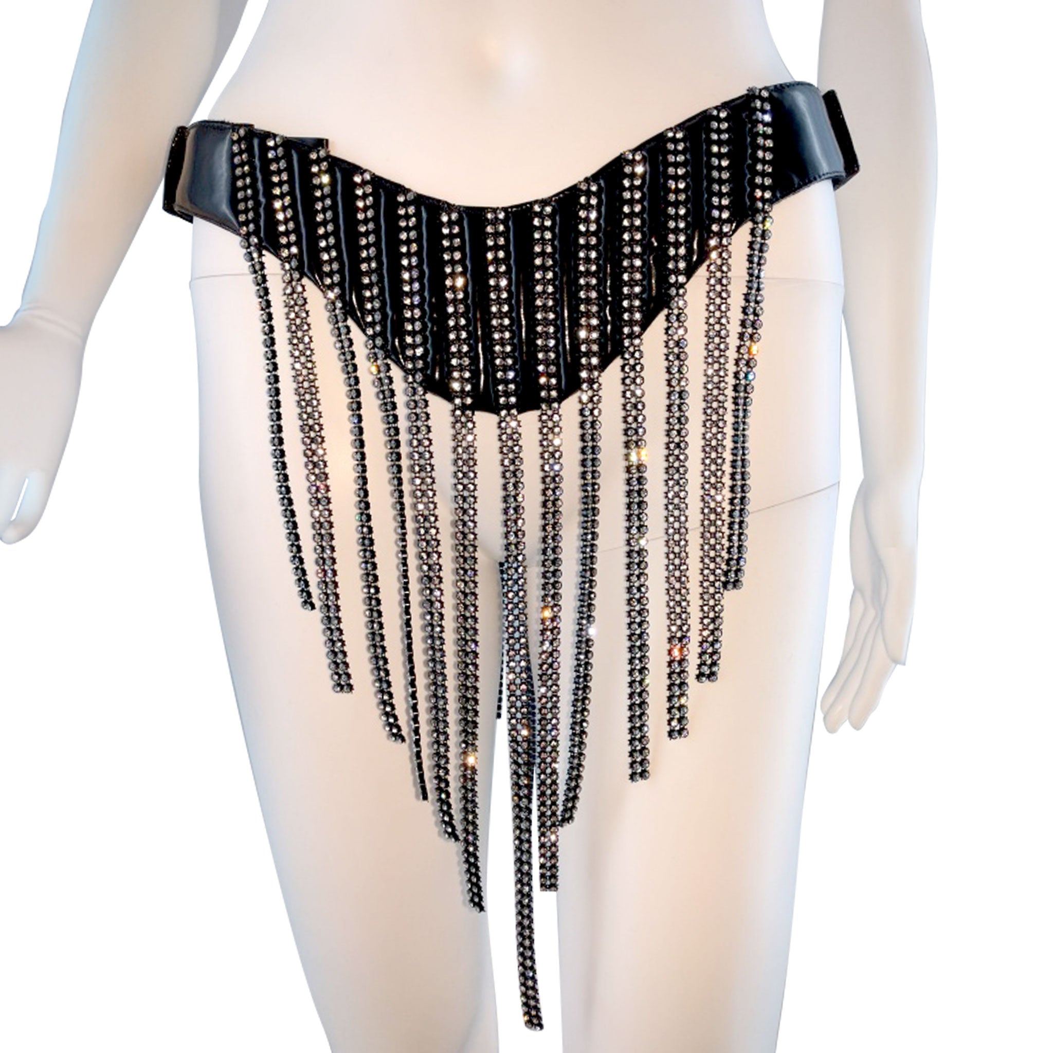 PVC vinyl skirt loincloth rhinestone rhinestones crystals italian V-shape asfour snap-button press-button neptuna neptune fetish-fashion fashion avant-garde alt-fashion black