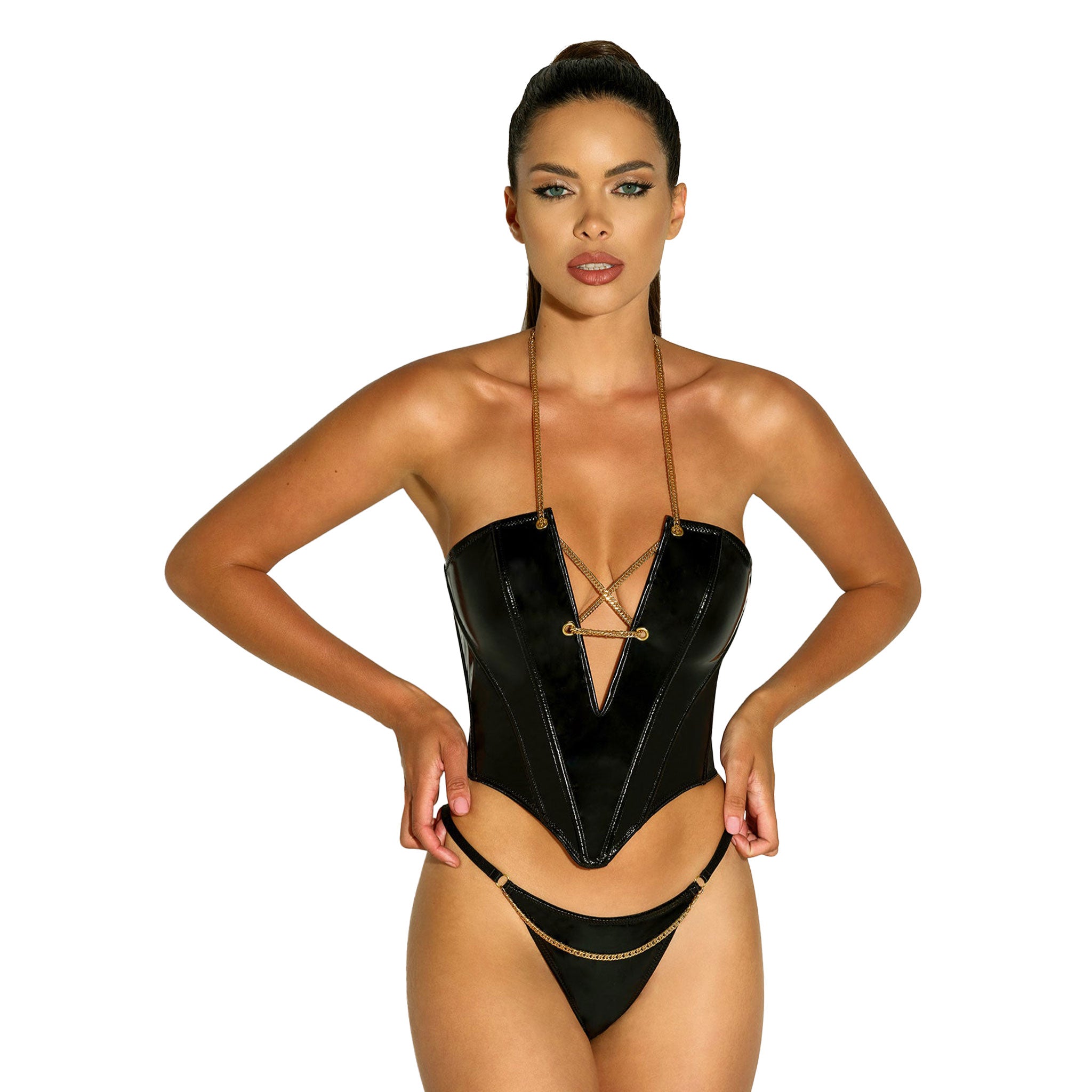 open cup mini dress Open Cup & Back Nip Pasties Caged PVC Mini Dress | Bold & Provocative