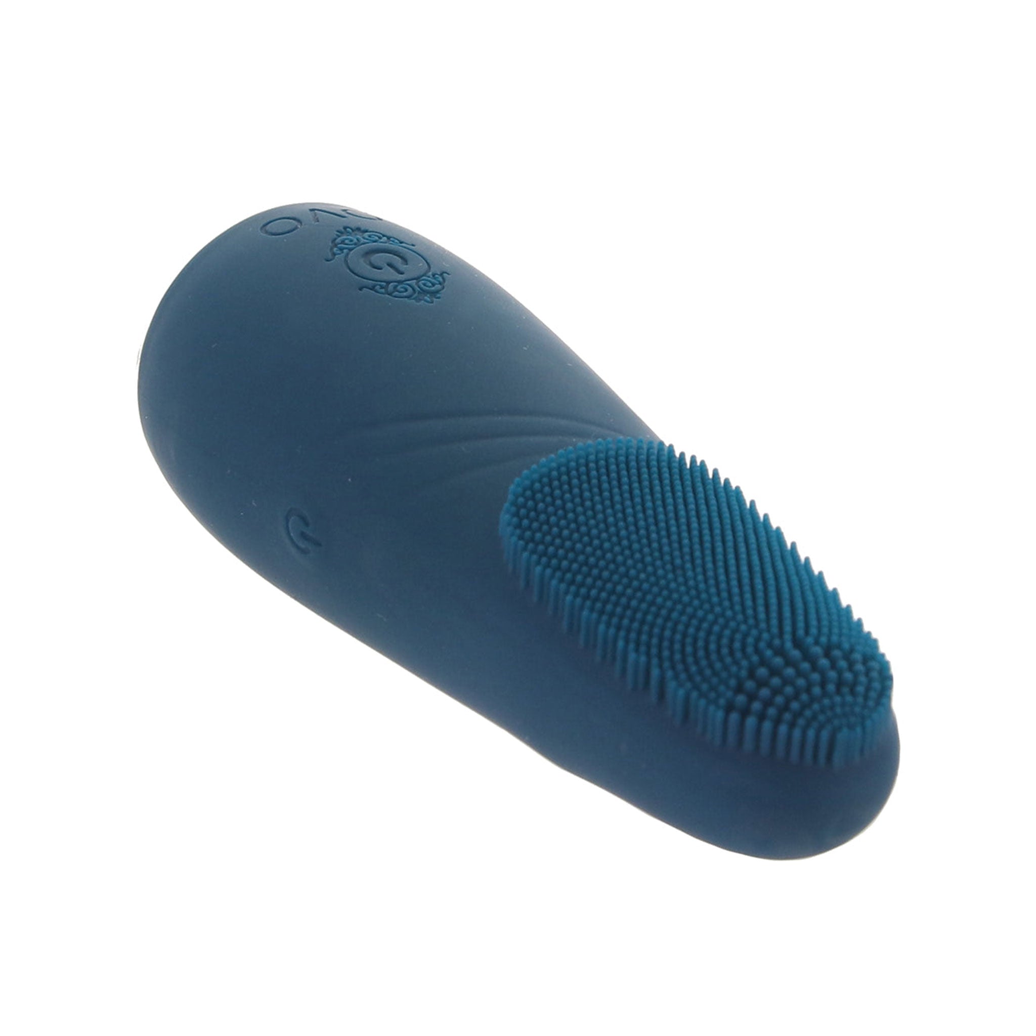 Silicone vibrator vibe non-phallic light-up led base lightweight lay-on textured tip flexible curvy teal blue