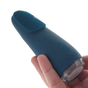 Silicone vibrator vibe non-phallic light-up led base lightweight lay-on textured tip flexible curvy teal blue
