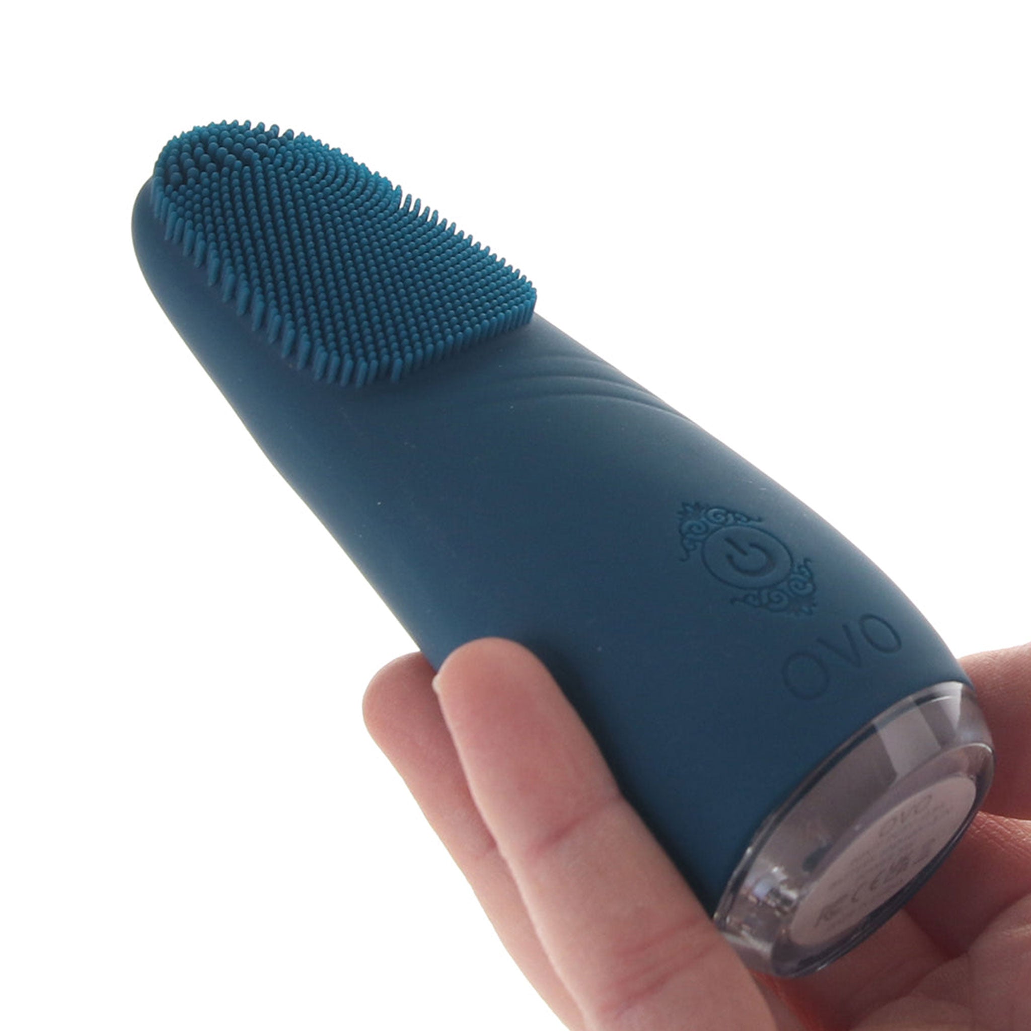 Silicone vibrator vibe non-phallic light-up led base lightweight lay-on textured tip flexible curvy teal blue