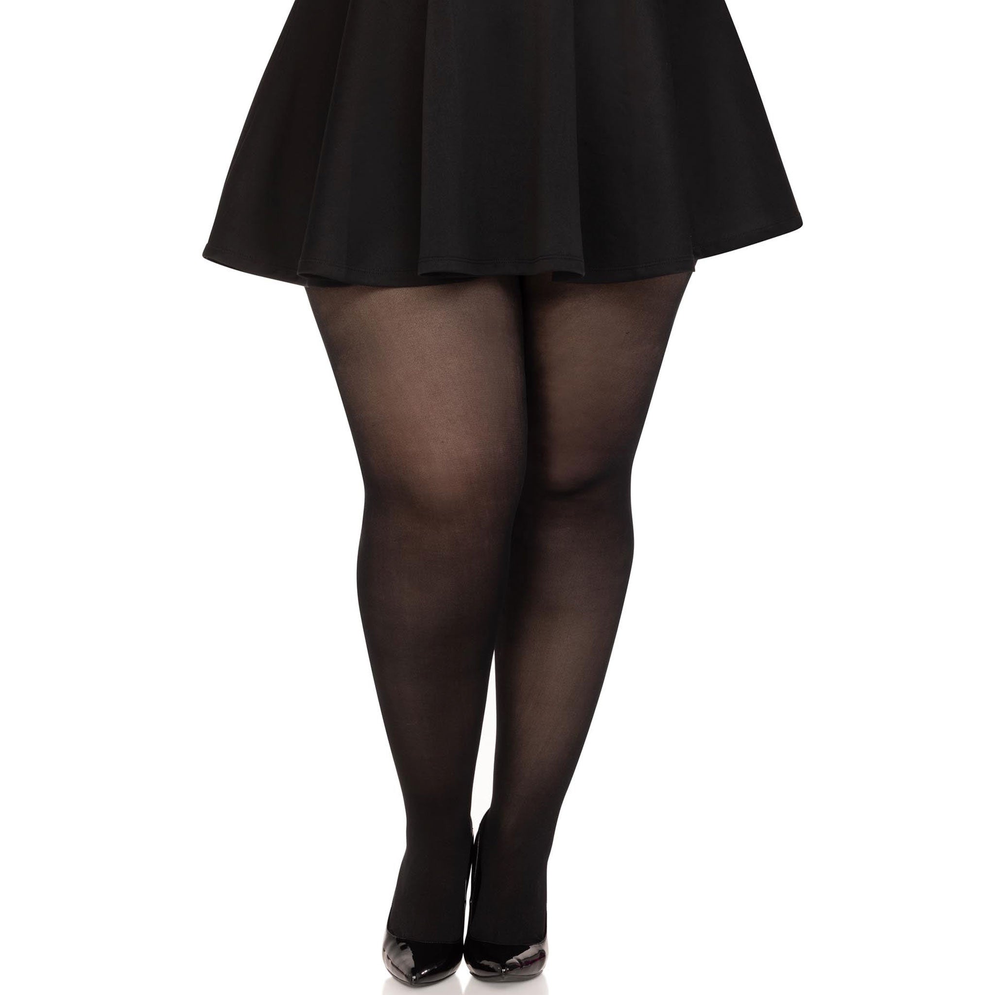 Nylon spandex elastane micro-net sheer opaque hosiery pantyhose panty-hose stockings tights intimates versatile breathable reinforced cotton crotch form-flattering waist-high waist high queen plus plus-sized black