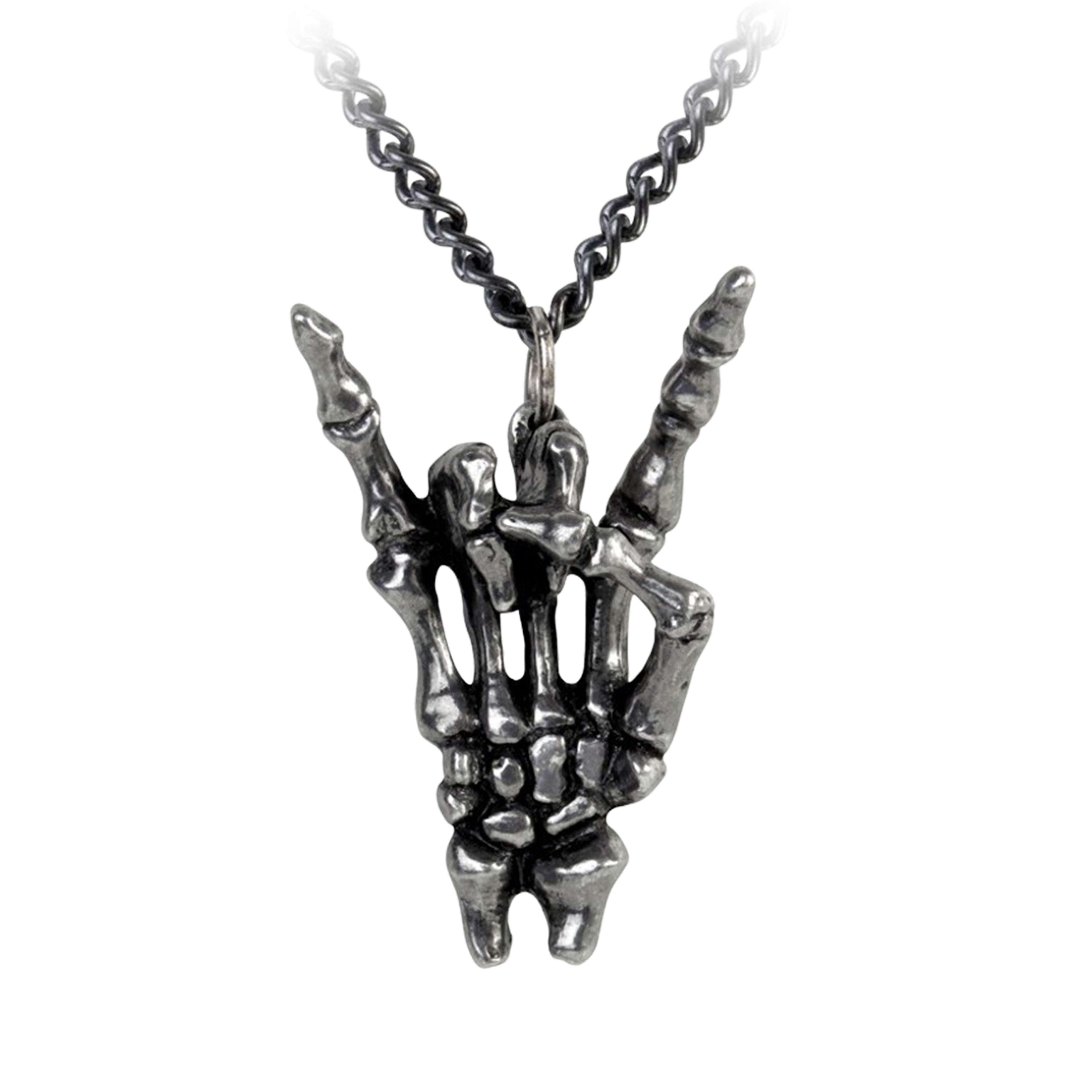 Sign Of The Horns Skeleton Hand Pendant Necklace
