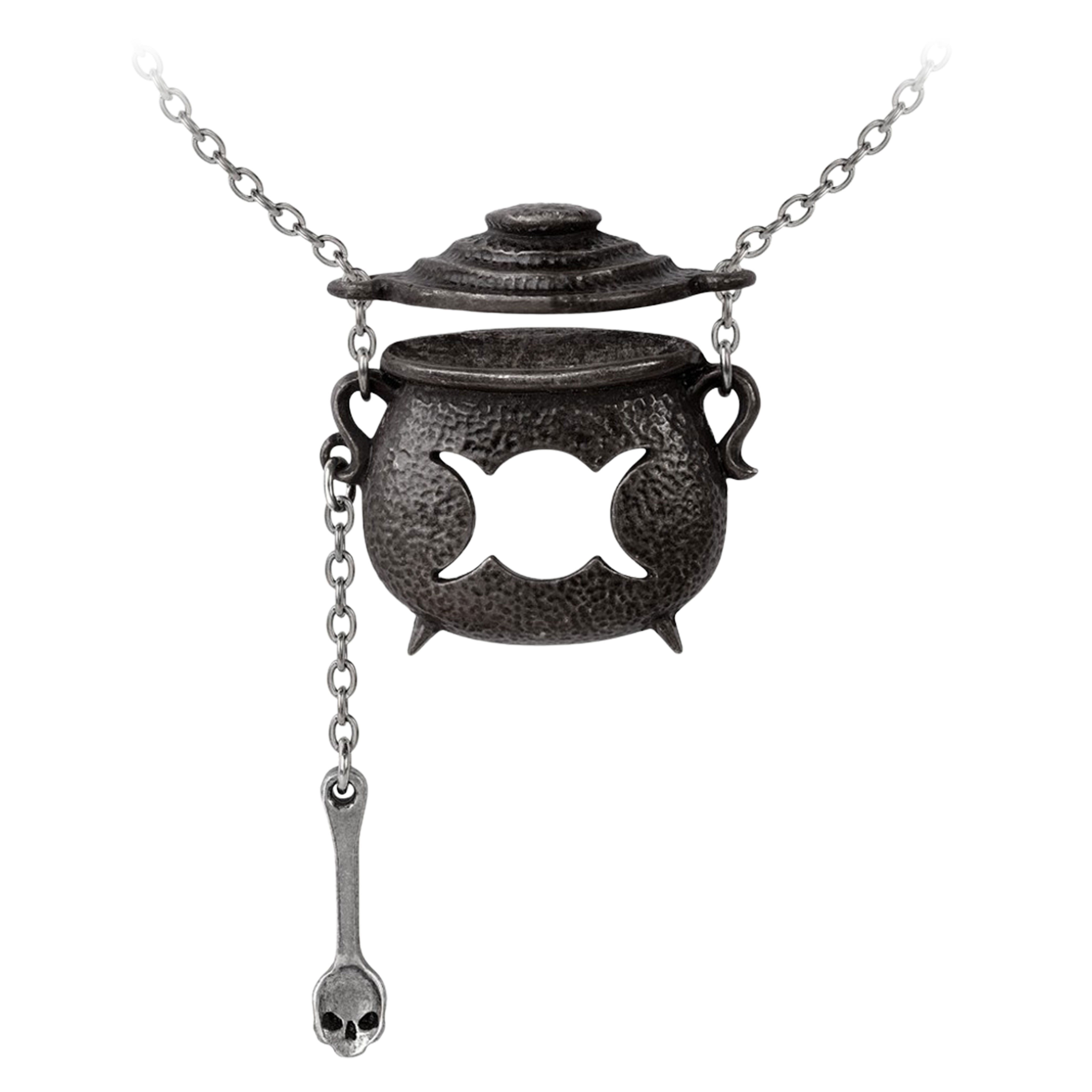 Witches Cauldron Necklace with Hanging Chain Spoon