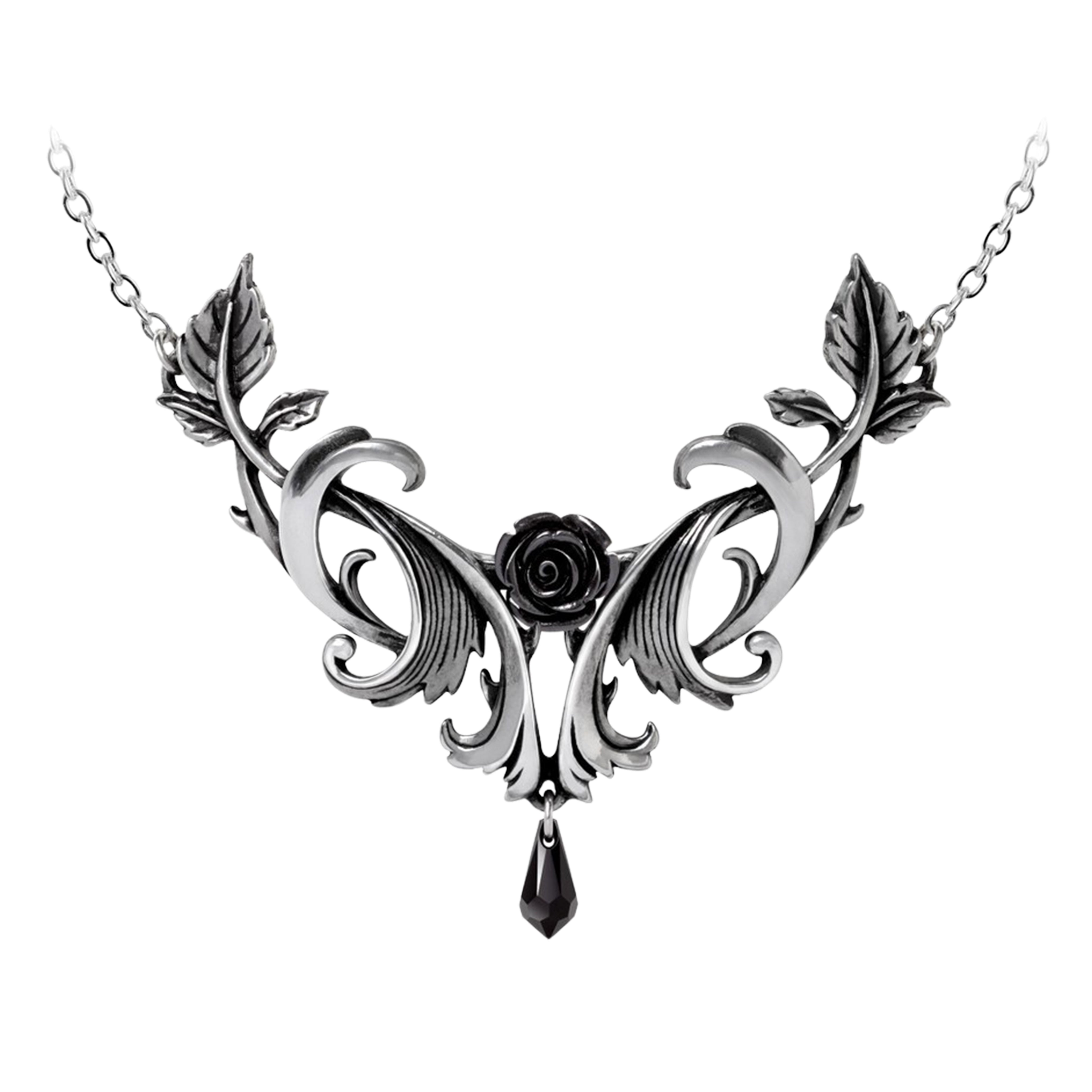Baroque Black Tear Rose Goth Necklace