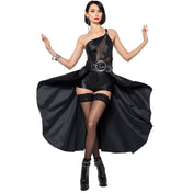 Wetlook Asymmetrical Maxi Bustle Skirt With Oversized Belt