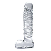 Glass borosilicate dildo textured veins veiny balls testicles icicles 63 8.5-inches clear