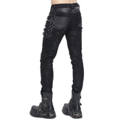 Slim Textured Pants with Side Buckles