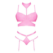 PVC vinyl polyurethane polyester Spandex wetlook wet-look intimates lingerie lingerie-set bra bralette demi-bra choker collar choker-harness panty panties garter garter-panty garter-straps detachable O-ring swanhook swan-hook hook-and-eye adjustable shoulder-straps shiny glossy candy sugar-sweet club-candy halloween provocative tempting undeniable appealing female femme feminine women pink