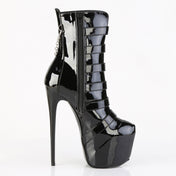 PVC vinyl footwear boot ankle buckle straps ornamental side-zip side zipper inner high-heel stiletto heel 7-inch platform concealed 3-inch womens women's fetish fashion punk rock goth alt black