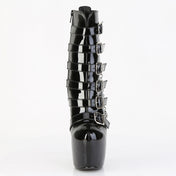 PVC vinyl footwear boot ankle buckle straps ornamental side-zip side zipper inner high-heel stiletto heel 7-inch platform concealed 3-inch womens women's fetish fashion punk rock goth alt black