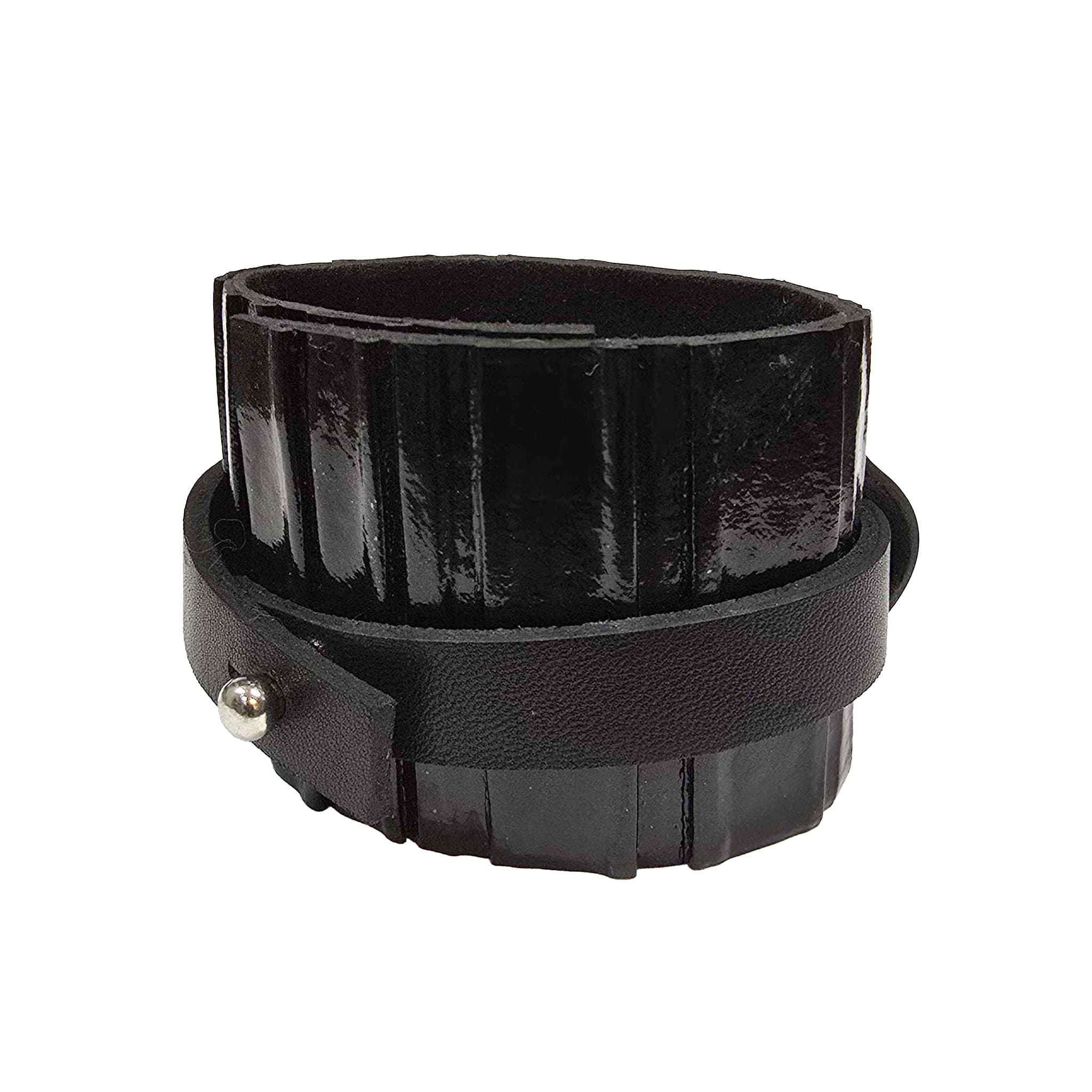 Leather patent glossy high-quality textured wrist cuff bracelet wraparound ingot studs punch-through clasp luxurious elegance rebellious edgy modern luxurious arm gear accessories black