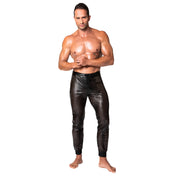 Wetlook power powerwetlook glossy long bottoms pants trousers sweatpants jogging tracksuit sweats drawstring waist zipper crotch elastic ankle cuff ribbed perforated laser-cut lazer-cut laser lazer cut activewear athleisure loose relaxed noir black