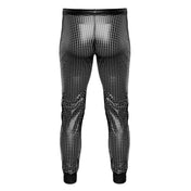 Wetlook power powerwetlook glossy long bottoms pants trousers sweatpants jogging tracksuit sweats drawstring waist zipper crotch elastic ankle cuff ribbed perforated laser-cut lazer-cut laser lazer cut activewear athleisure loose relaxed noir black