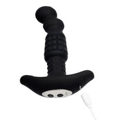 Silicone vibe vibrator vibrating vibration stimulator stimualting stimulation massage massaging massager anal p-spot prostate progasm rolling beads pineapple beaded ergonomic waterproof adult-toys sex-toys black