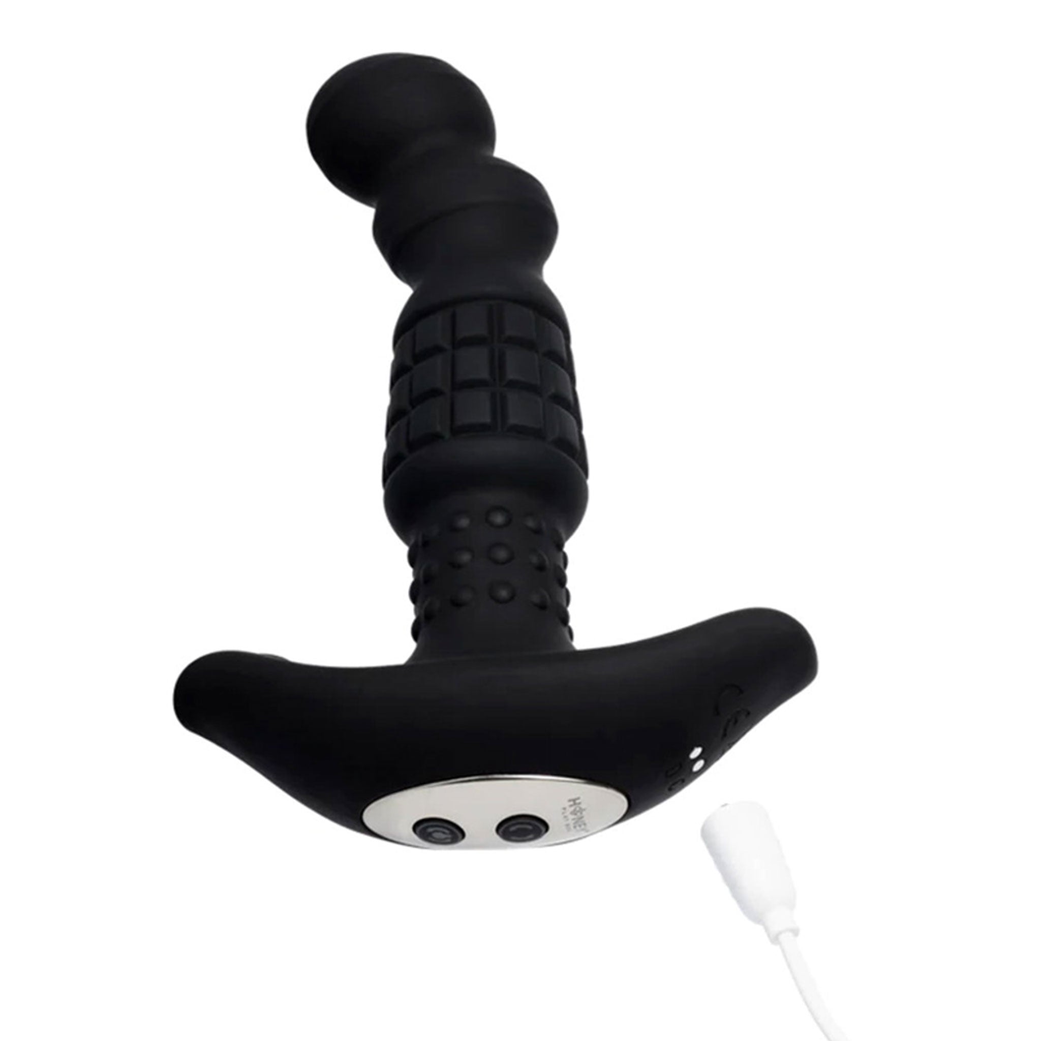 Silicone vibe vibrator vibrating vibration stimulator stimualting stimulation massage massaging massager anal p-spot prostate progasm rolling beads pineapple beaded ergonomic waterproof adult-toys sex-toys black