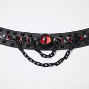 Leather faux-leather metallic-chain chain hanging-chains accessories collar choker studs studded cone conical conical-studs long long-spikes spike spikes spiked acrylic snap-button press-stud eye cats-eye fetish fashion alt-fashion punk bdsm bdsm-gear kink kinky kinky-gear costume cosplay halloween demon devil succubus incubus unisex black red