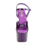 purple glitter platform sandals, 7 inch ankle strap heels, glittery high heel fetish shoes, sexy strappy club sandals, purple stripper heels with treaded sole, Fetish Factory platform heels