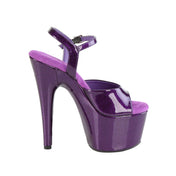 purple glitter platform sandals, 7 inch ankle strap heels, glittery high heel fetish shoes, sexy strappy club sandals, purple stripper heels with treaded sole, Fetish Factory platform heels
