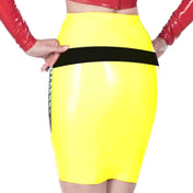 Latex Pencil Skirt with Bow & Pinstripe Detail Yellow & Black M