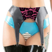 Latex Suspender with Lace Panel Fuchsia & Pewter M