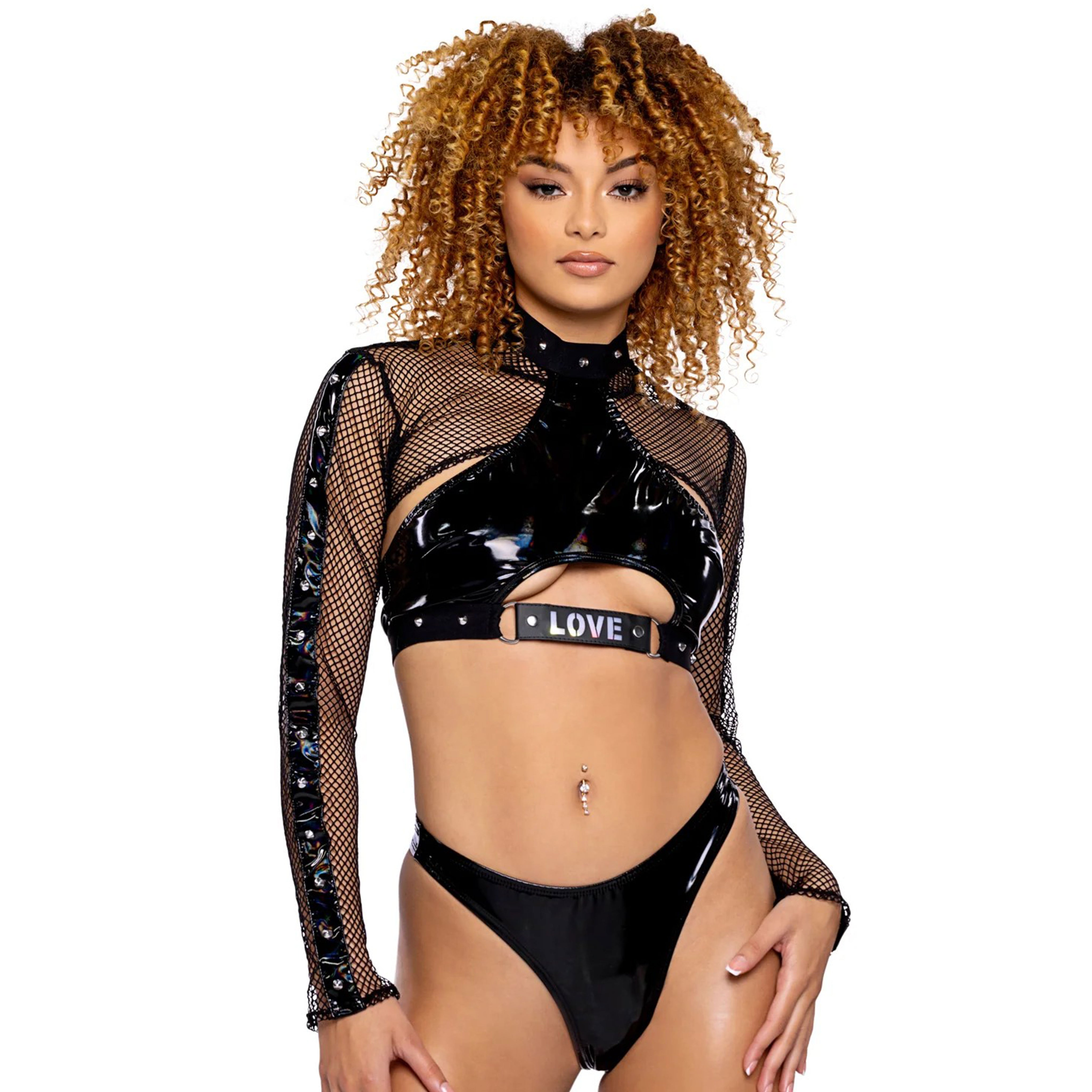 LOVE Light-Up PVC Halter Cut-out Studded Top