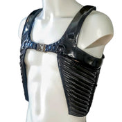 PVC vinyl top vest ribbed ribbing ribs ergonomic holster-style pockets zipper zip slide clip snap-button press-button cinching lacing futuristic fashion fetish-fashion avant-garde black