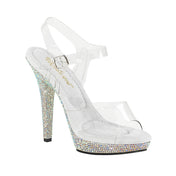 PVC vinyl footwear sandal high-heel high heel heels high-heels stiletto platform strappy open-toes open-toed open toed toes side buckle side-buckle rhinestone rhinestones crystal crystals ab aurora-borealis iridescent stripper dancer women women's femme female feminine clear