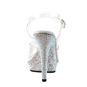 PVC vinyl footwear sandal high-heel high heel heels high-heels stiletto platform strappy open-toes open-toed open toed toes side buckle side-buckle rhinestone rhinestones crystal crystals ab aurora-borealis iridescent stripper dancer women women's femme female feminine clear