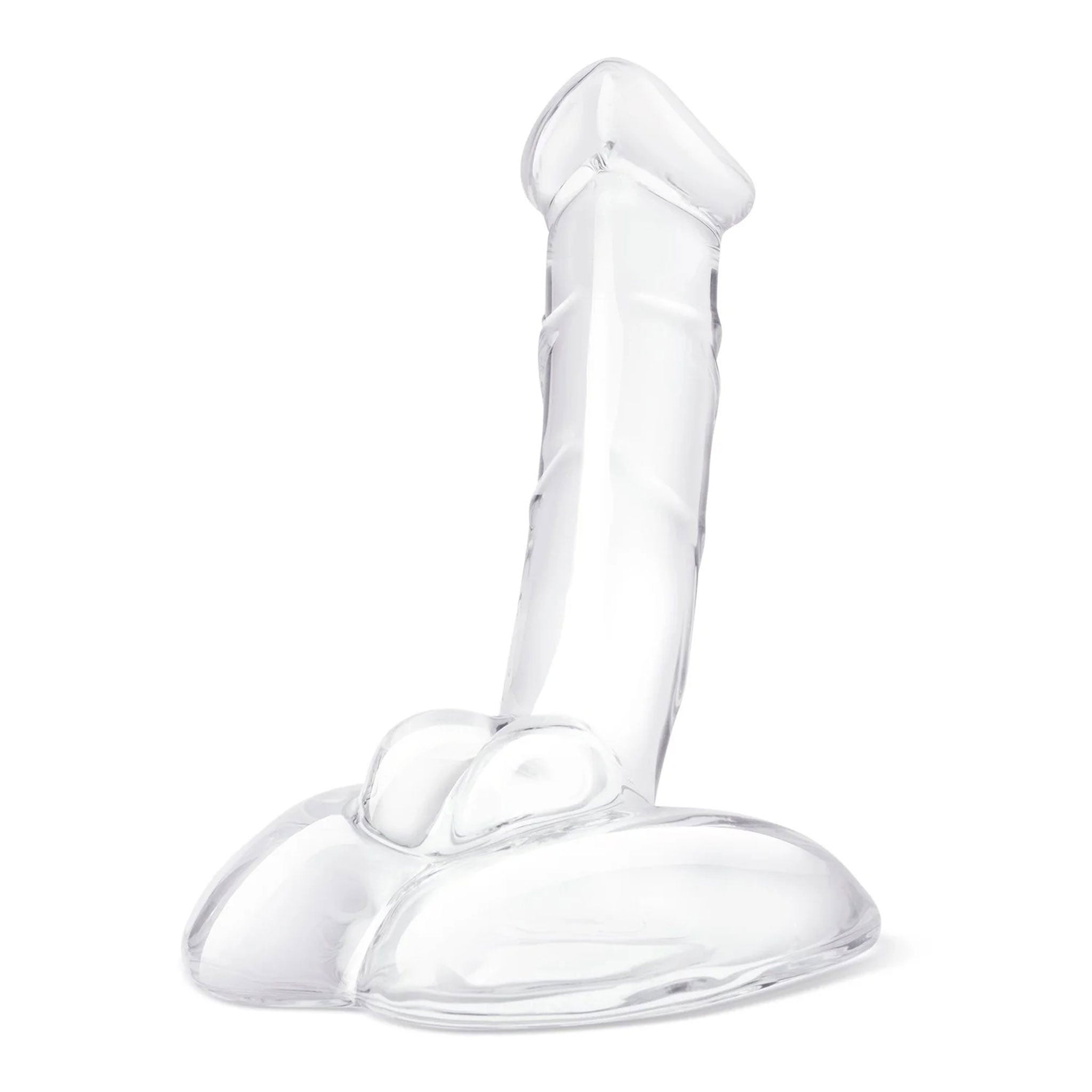 Glass pyrex dildo dong ride-on non-vibe non-vibrating curved realistic wide sturdy base balls 7.5-inches hypoallergenic fracture-resistant adult-toys clear