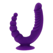 Silicone ABS-plastic sex-toys phallic dildo dong double-sided double-ended creascent-shaped curved dual-ended dual-sided textured beaded ribbed ridged graduated-beads intense pleasure adaptive versatile stimulating stimulator stimulation anal-vibe plug probe vibe vibrating vibration suction-cup remote-control hands-free remote long-range waterproof USB-rechargeable underwater submersible adult-toys purple