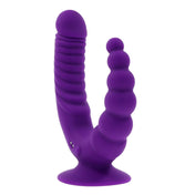Silicone ABS-plastic sex-toys phallic dildo dong double-sided double-ended creascent-shaped curved dual-ended dual-sided textured beaded ribbed ridged graduated-beads intense pleasure adaptive versatile stimulating stimulator stimulation anal-vibe plug probe vibe vibrating vibration suction-cup remote-control hands-free remote long-range waterproof USB-rechargeable underwater submersible adult-toys purple