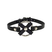Leather collar choker ring O-ring cross X-shaped adjustable buckle fetish fashion costume cosplay punk goth gothic rave rave-wear accessories black