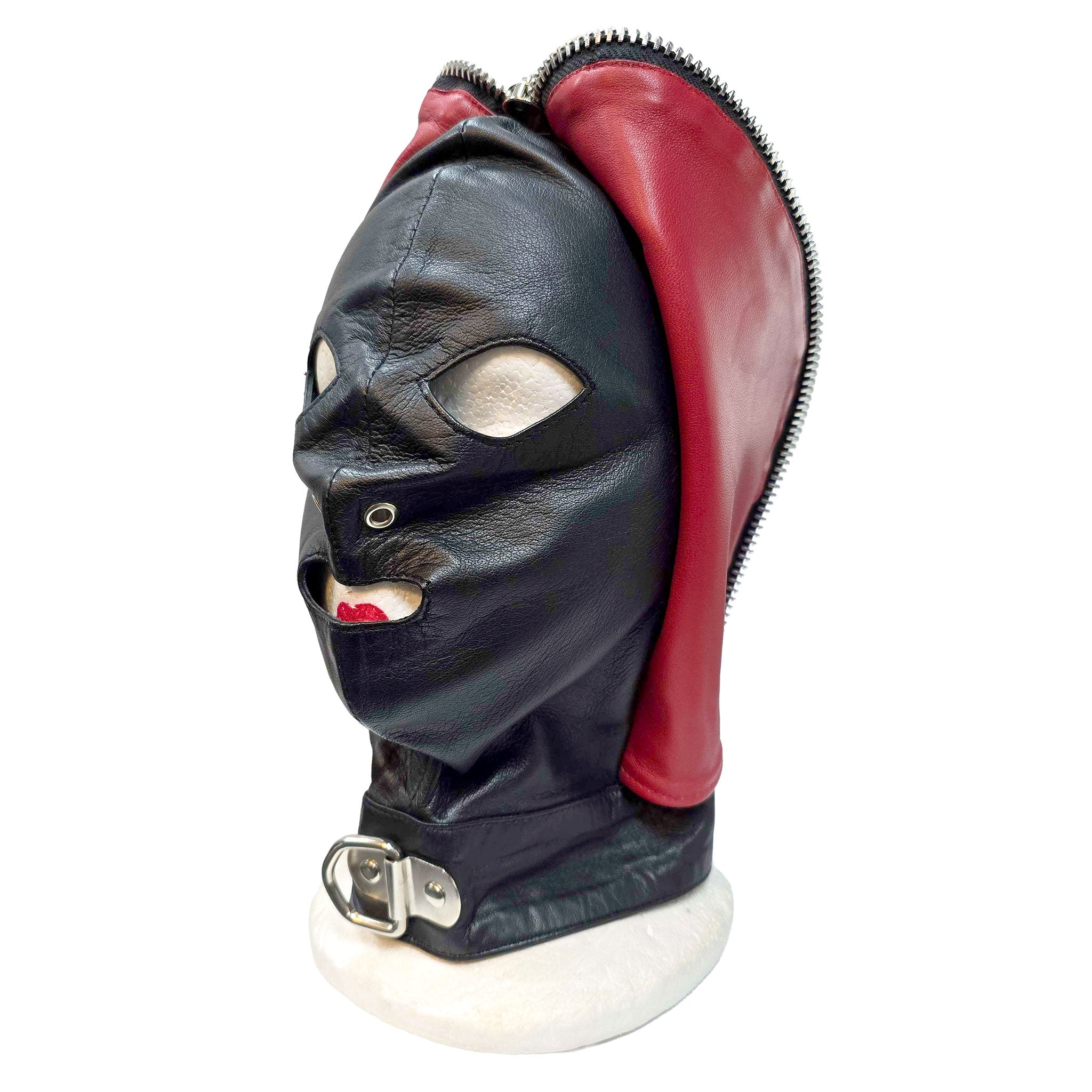 Rouge Leather Fly Trap Mask Adjustable Black And Red – Fetish Factory