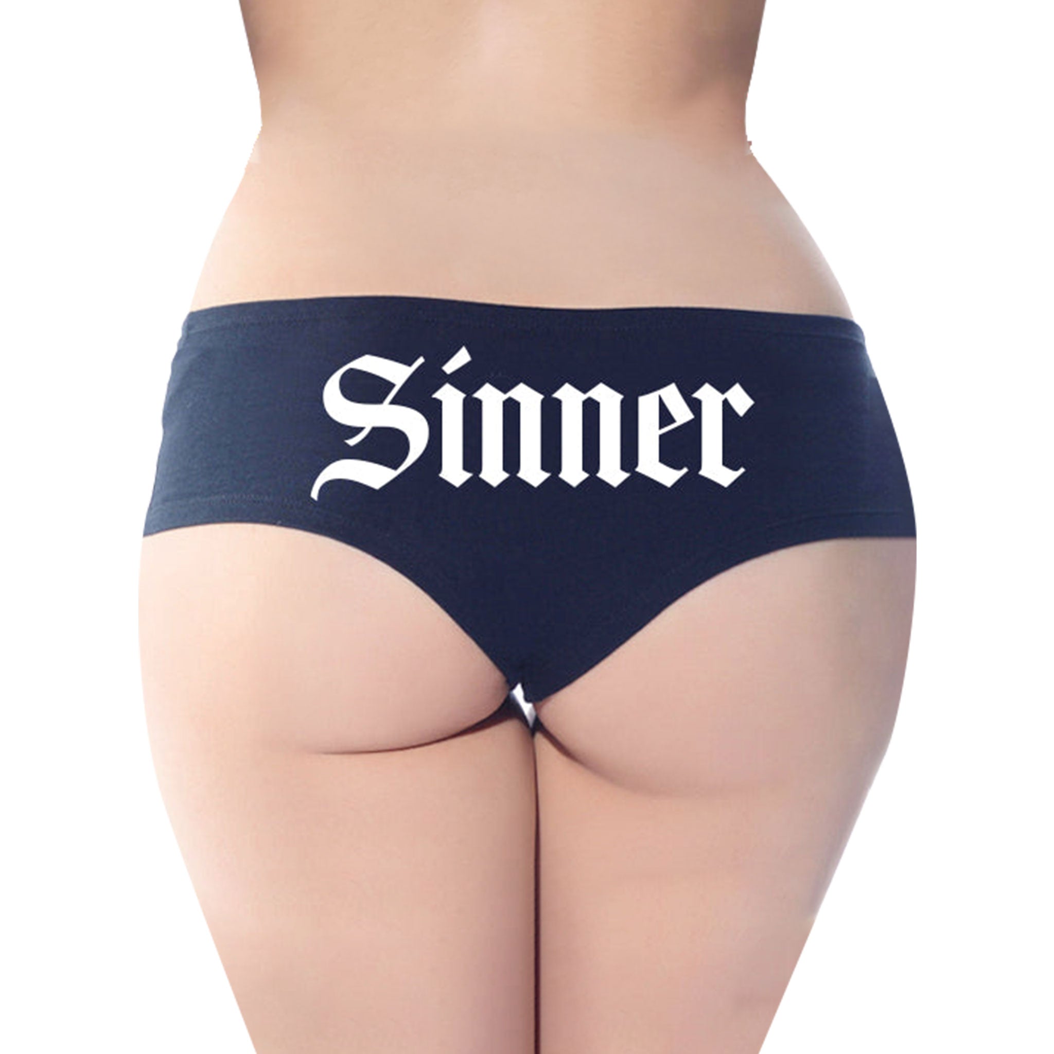 Cotton spandex elastane stretchy durable intimates lingerie panty panties shorts booty booty-shorts cheeky statement sinner amador-regular blackletter font women womens female feminine femme valentines gift gifts black