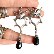 Heart Bat Dragon Wings Crystal Dangle Stainless Earrings