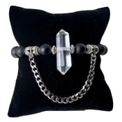 Double Point Crystal Quarts Hanging Chains Matte Onyx Bead Bracelet