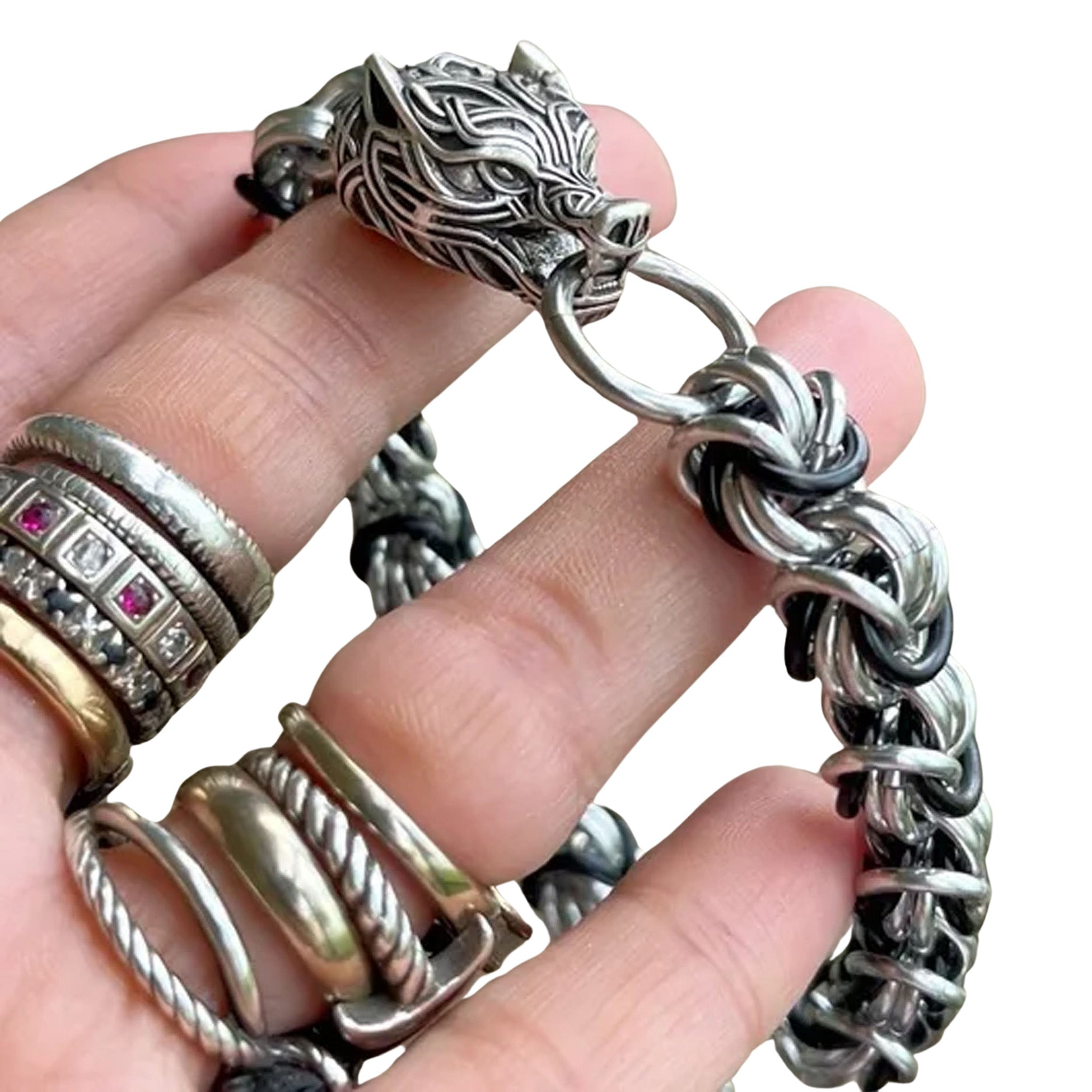 Byzantine Aluminum Chainmail Link Wolf Charm Bracelet