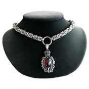 Garnet Crown Handmade Byzantine Stainless Chainmail Necklace