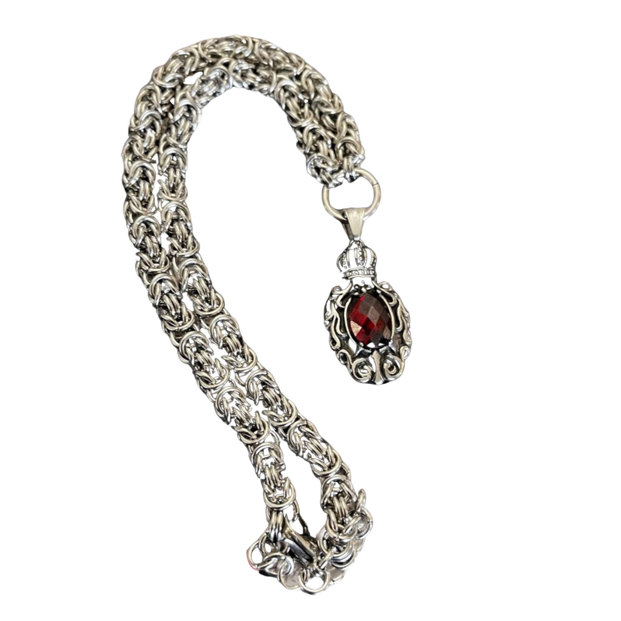 Garnet Crown Handmade Byzantine Stainless Chainmail Necklace